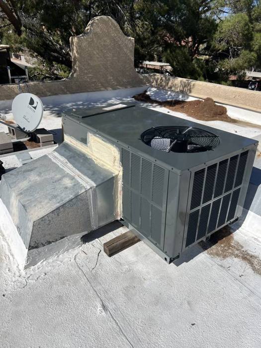 AC package unit with insulated plenum installed on a Las Vegas rooftop